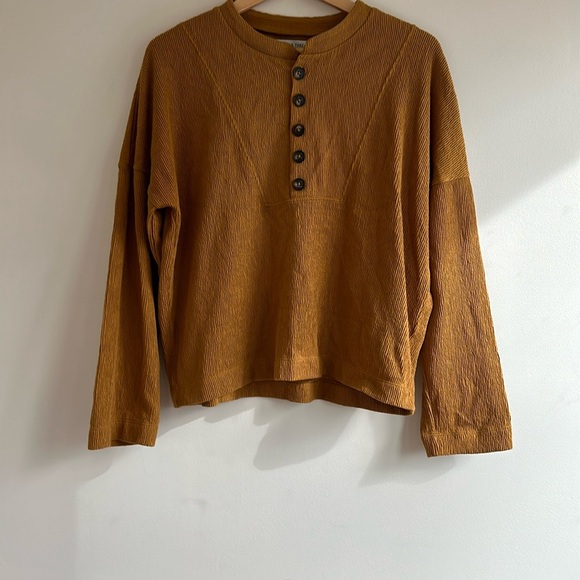 MADEWELL TEXTURE & THREAD COTTON SEAMED HENLEY IN EGYPTIAN GOLD - Picture 1 of 3